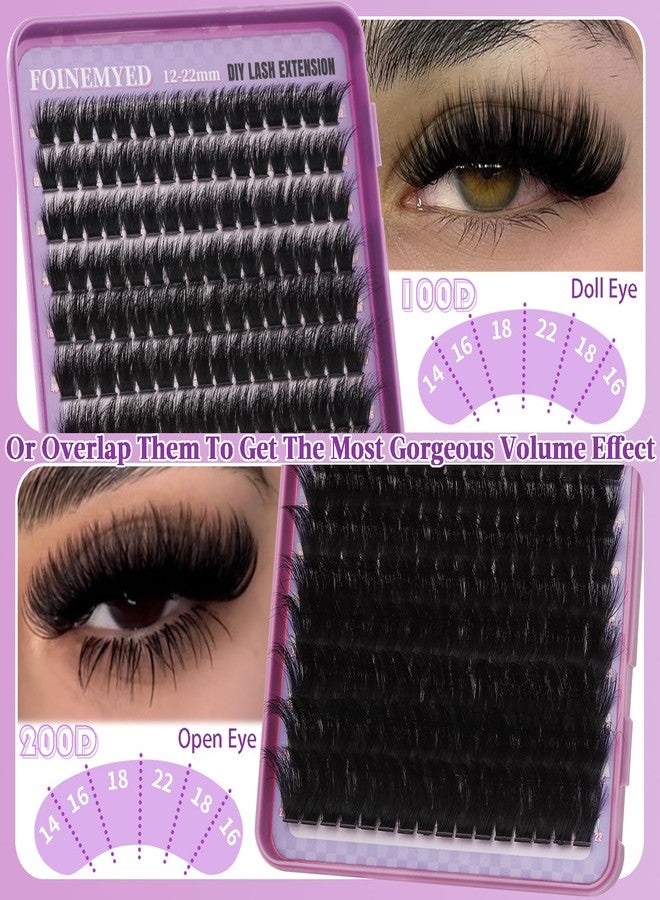 FOINEMYED Lash Clusters Kit 100D+200D Thick Volume Eyelash Clusters Kit 12-22mm Long Cluster Lashes Eyelash Extensions Kit Individual Clusters Lashes Kit DIY at Home D Curly Lash Extension by FOINEMYED - Image 5